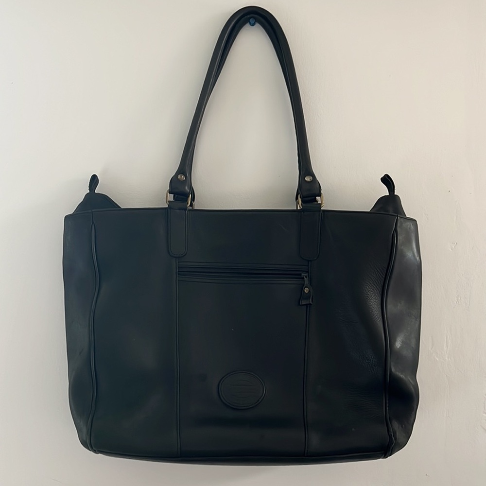 Eddie Bauer Large Black Leather Tote Bag Laptop Shoulder Purse